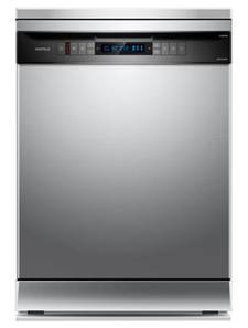 A silver dishwasher with a black panel

AI-generated content may be incorrect.